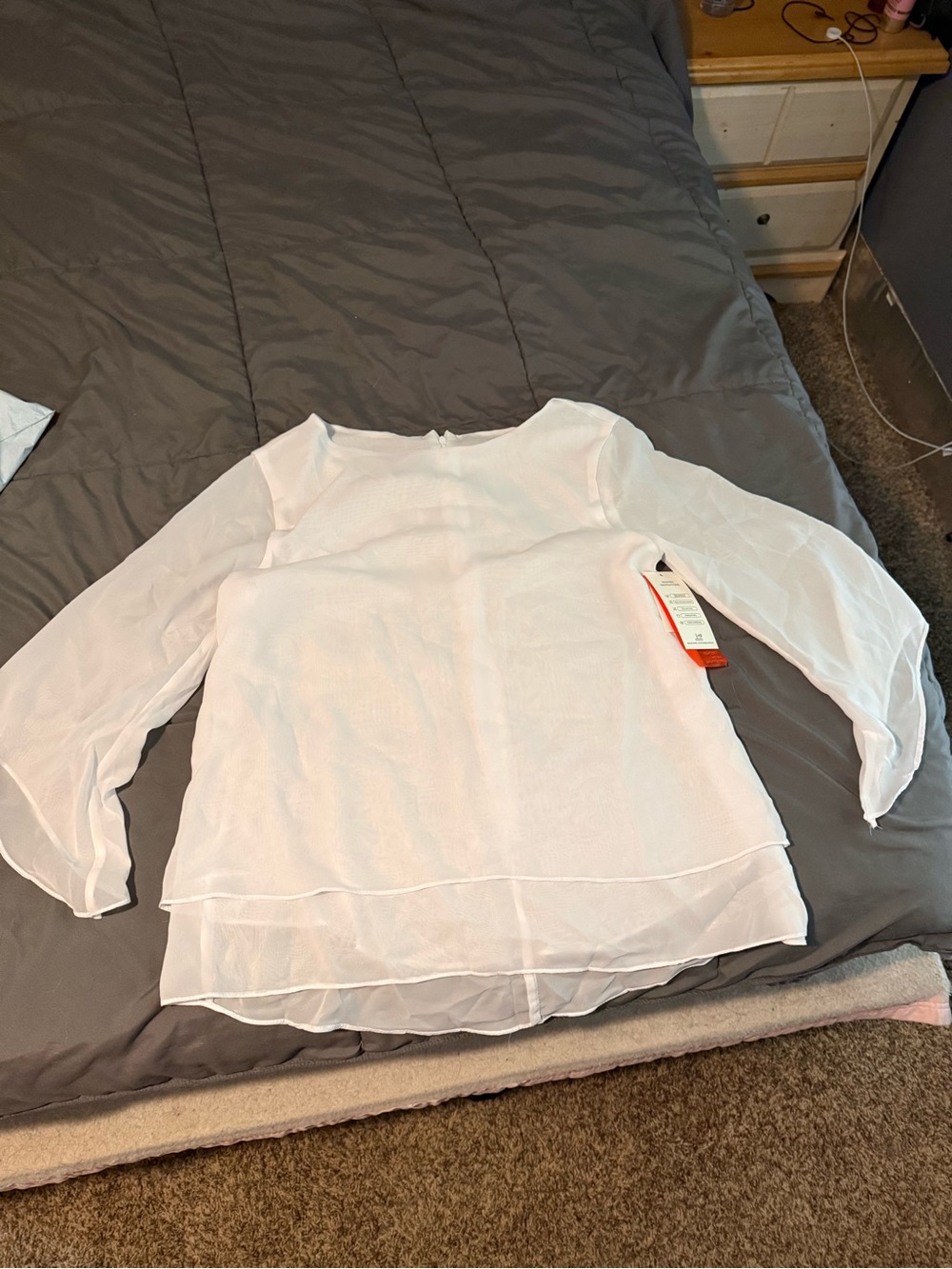 Women’s White Sheer Layered Long-Sleeve Blouse with pants